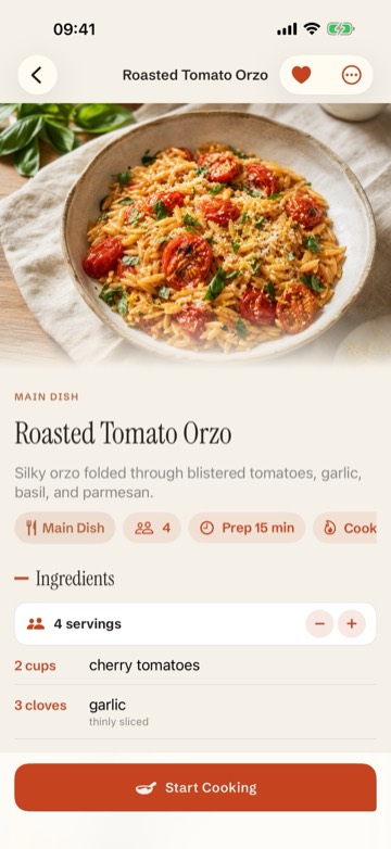 A recipe detail screen in Uma!